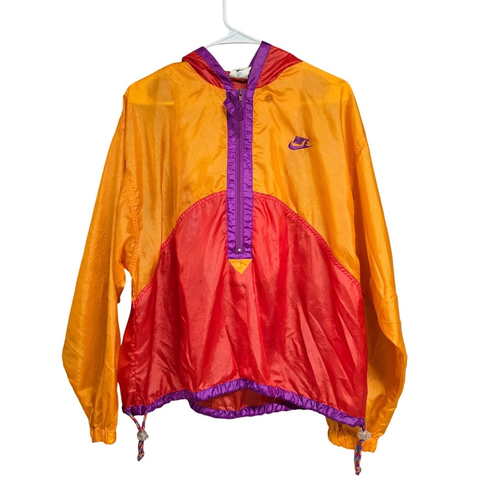 Vintage Nike Elite Windbreaker Half Zip Hooded Jacket Orange Red Purple Size M
